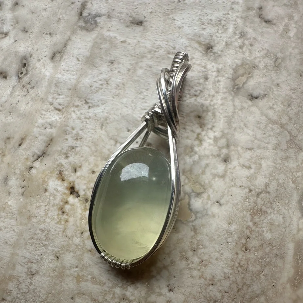 Sterling Silver Prehnite Necklace Pendant